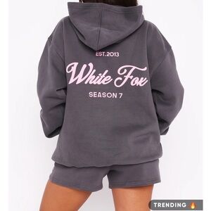 White Fox Boutique Gray Hoodie and Shorts Set